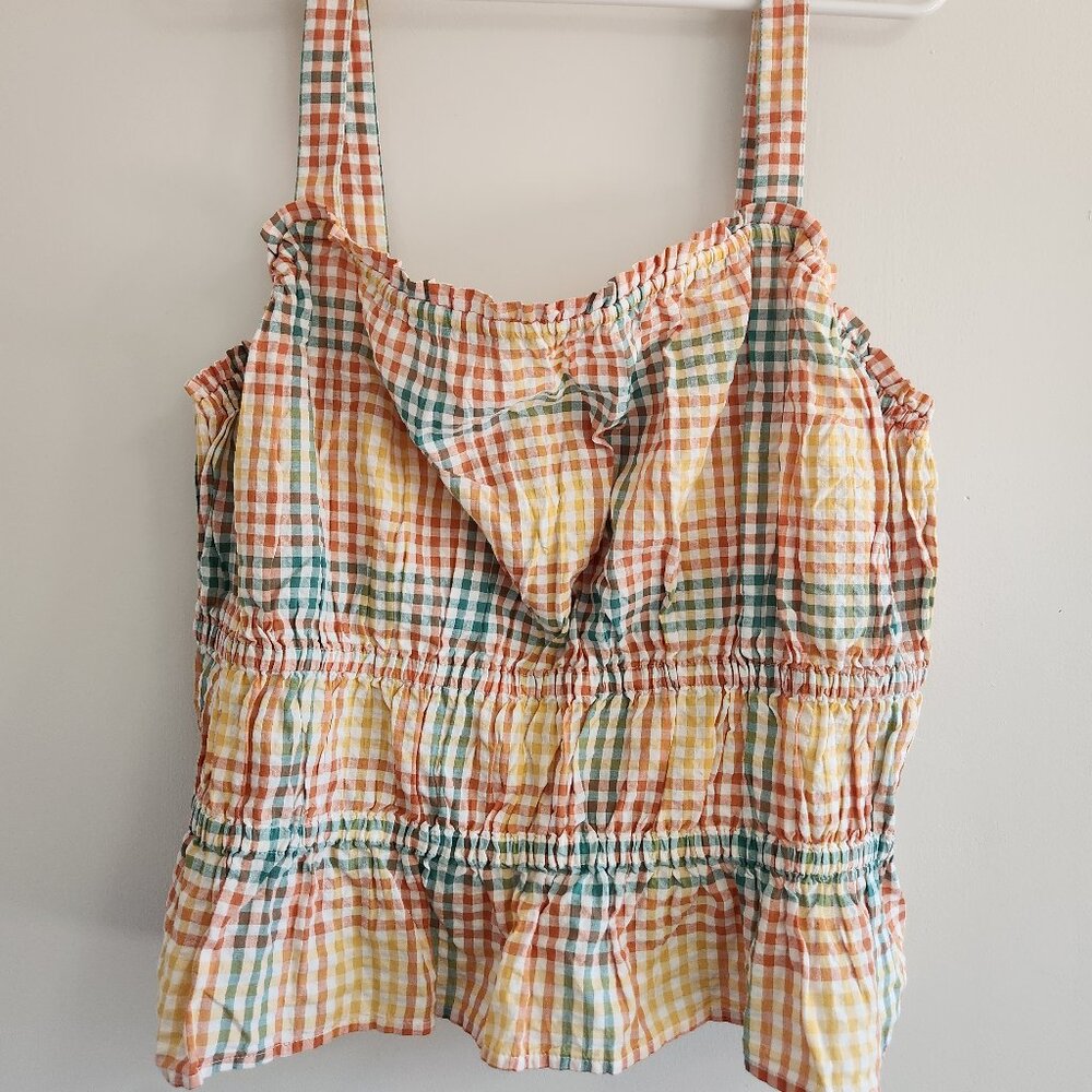 New Madewell plaid seersucker tank